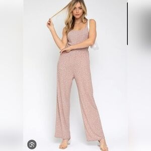 Gilli Beige Taupe & White Polka Dot Sleeveless Wide Leg Jumpsuit